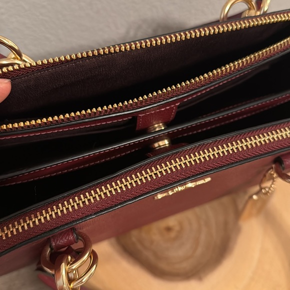 Coach Etta deep red gold accent hardware carryall satchel bag new - Picture 12 of 16